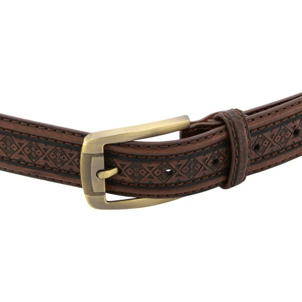 Canyon Sky Men's Southwestern Style Embossed Burnished Brown Leather Belt, 40
